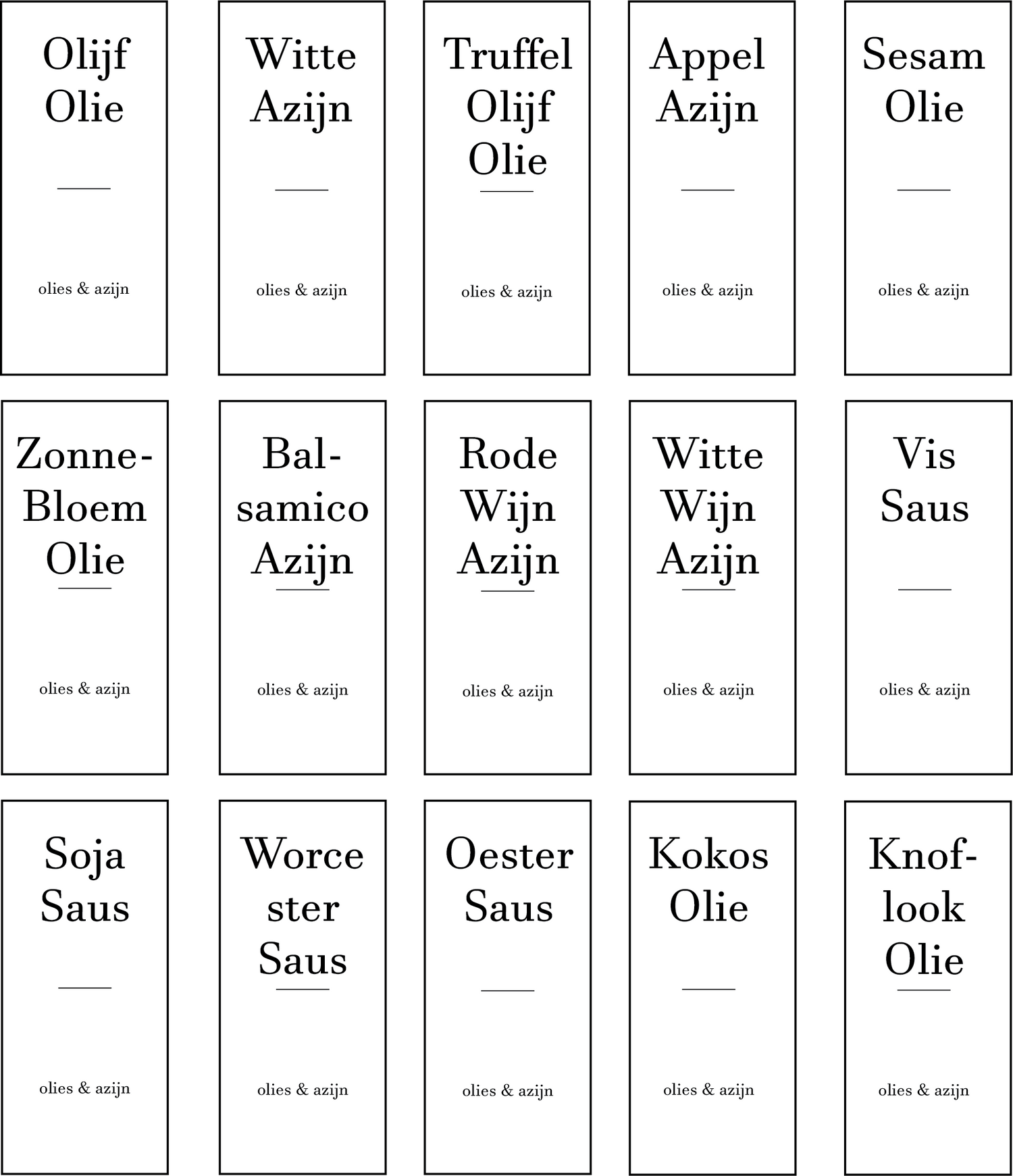 Overzicht van de olielabels die geprint worden