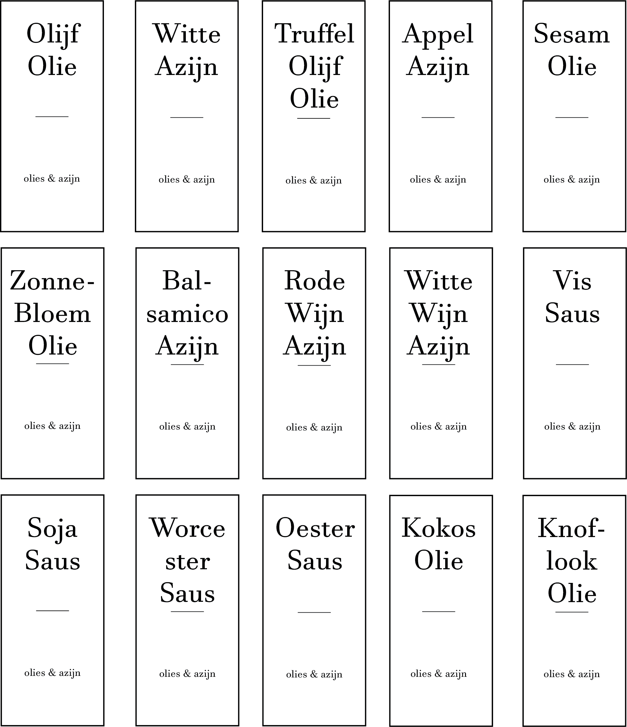 Overzicht van de olielabels die geprint worden