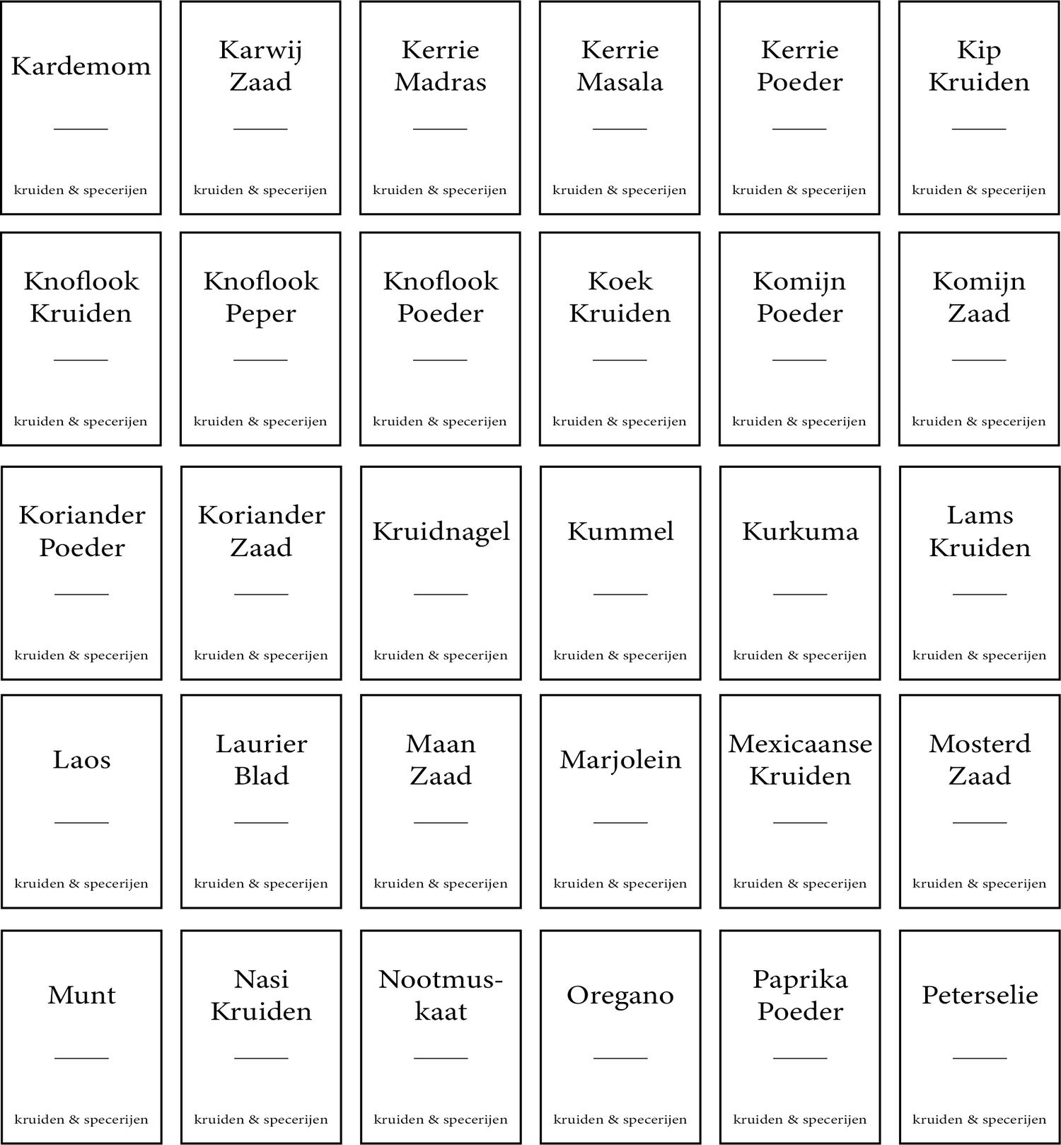 Overzicht van de ronde kruidenlabels die geprint worden