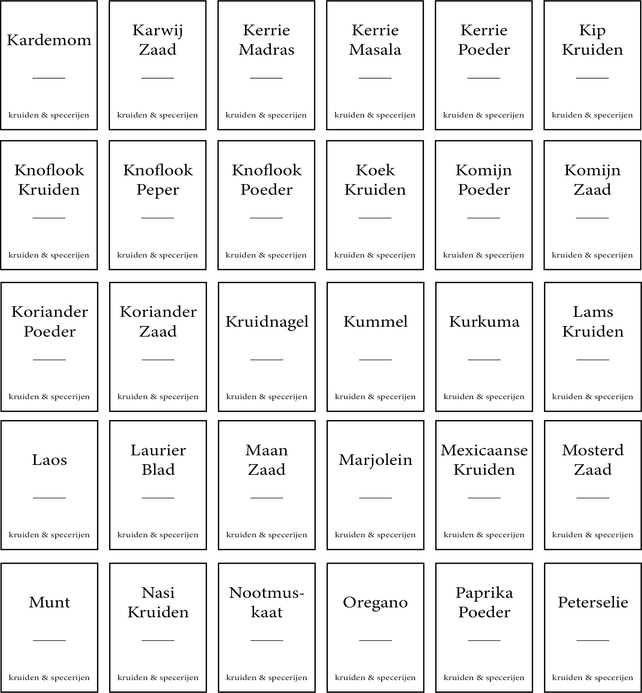 Overzicht van de ronde kruidenlabels die geprint worden