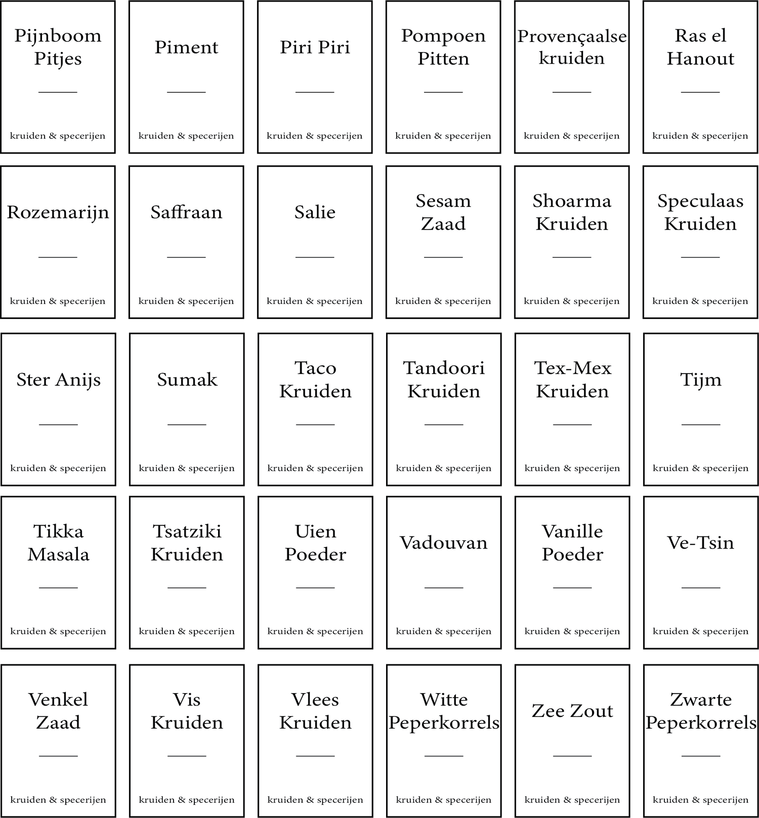 Overzicht van de ronde kruidenlabels die geprint worden