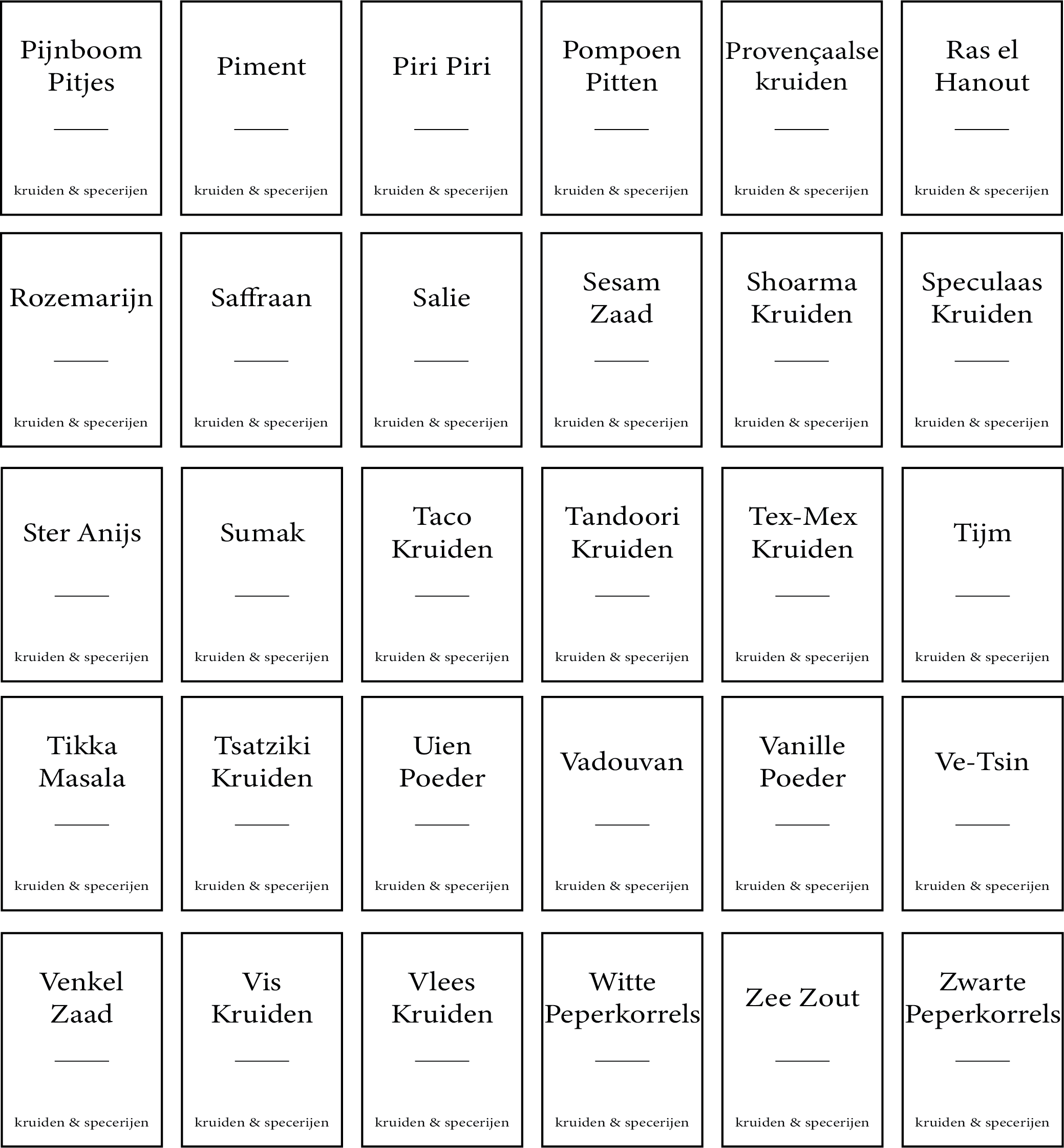 Overzicht van de ronde kruidenlabels die geprint worden