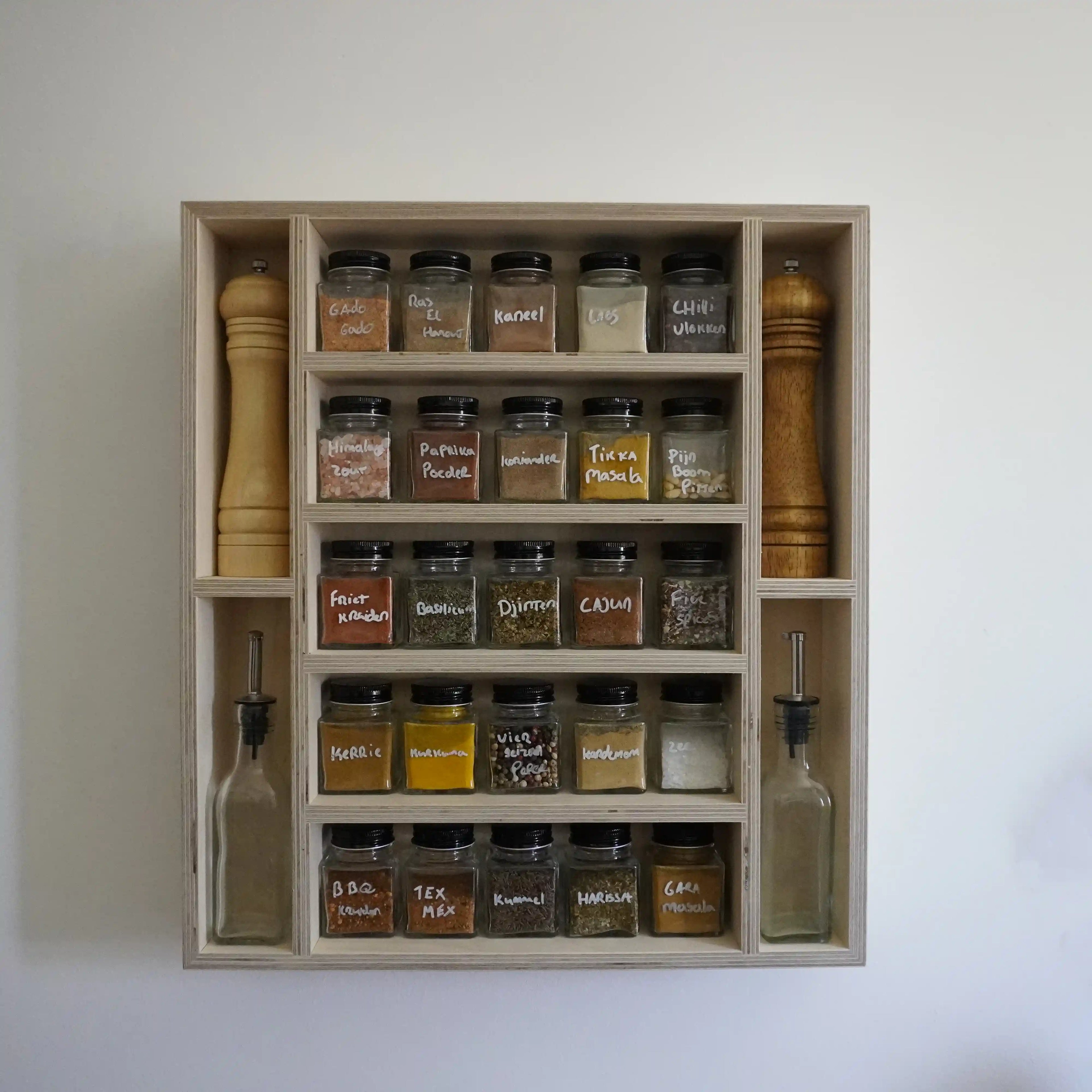 Naturel kruidenrek (25 potjes en peper- & zoutstel)