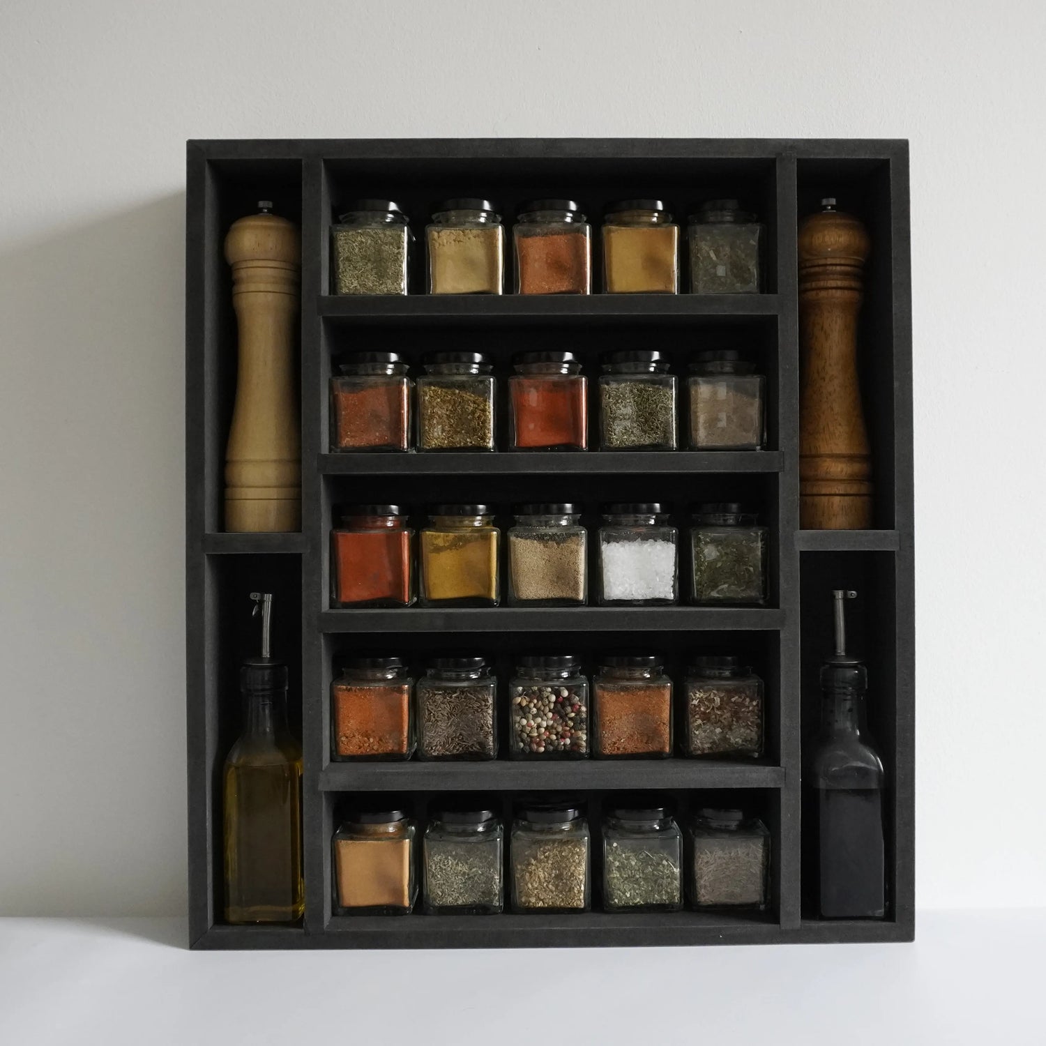 Black spice rack (25 jars and salt &amp; pepper shaker)