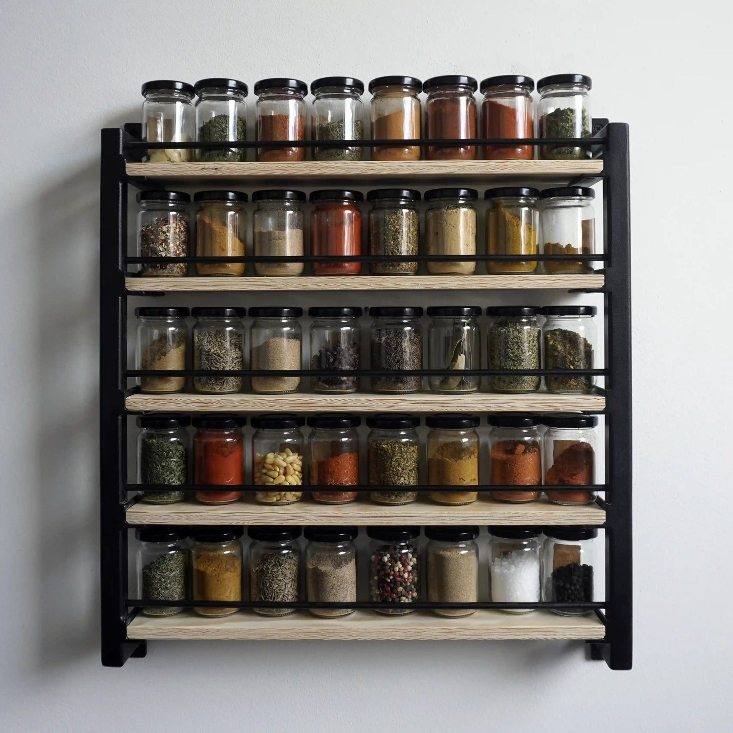 Steel and wood spice rack 40 jars