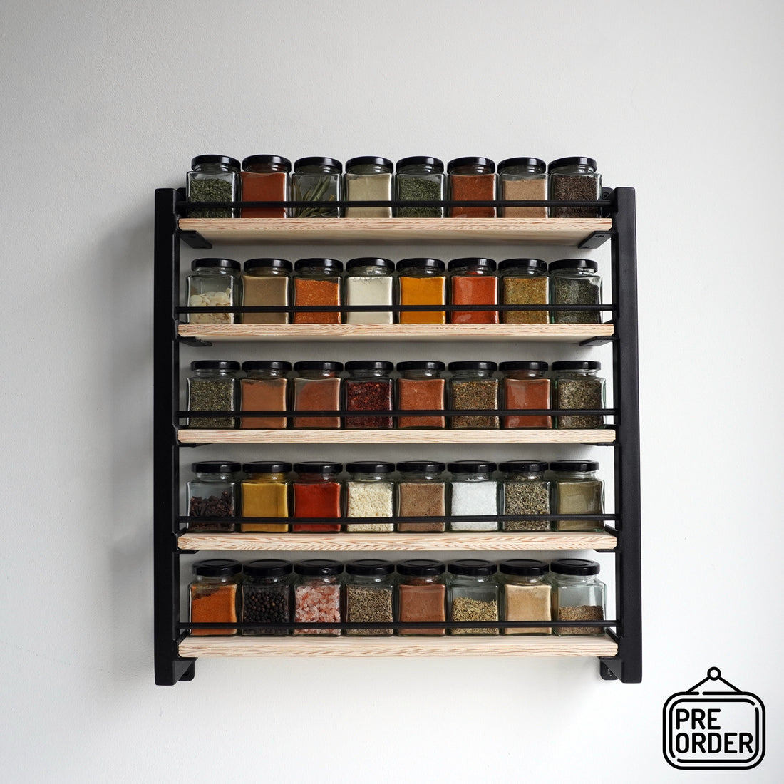 Steel and wood spice rack (40 jars)