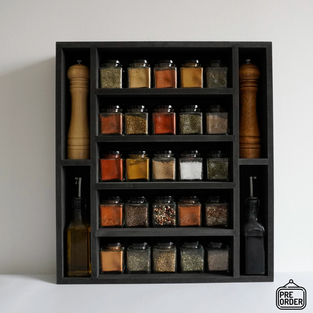 Black spice rack (25 jars and salt &amp; pepper shaker)